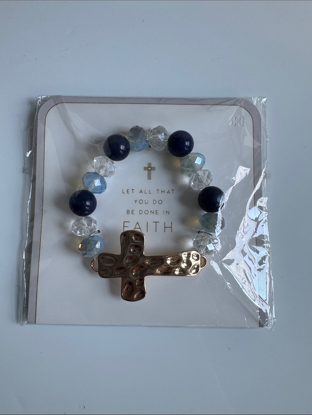 Coco + Carmen Navy, Clear & Light Blue Beaded Cross Bracelet